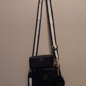 Joy leather black crossbody bag with matching wallet.